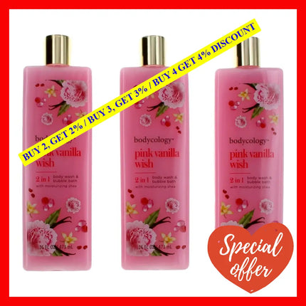 Pink Vanilla Wish By Bodycology 3 Pack 16 Oz 2 In 1 Body Wash & Bubble Bath For Women