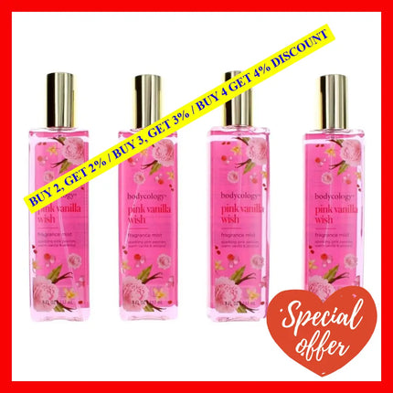 Pink Vanilla Wish By Bodycology 4 Pack 8 Oz Fragrance Mist For Women