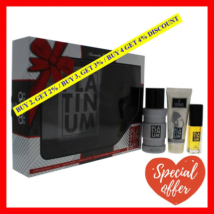 Platinum By Cosmo Designs For Men - 3 Pc Gift Set 3.4Oz Edt Spray 0.5Oz 1.7Oz After Shave Balm