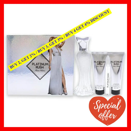 Platinum Rush By Paris Hilton For Women - 4 Pc Gift Set 3.4 Oz Edp Spray 0.33Oz 3Oz Body Lotion