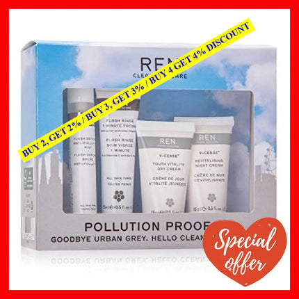 Pollution Proof Kit By Ren For Unisex - 4 Pc 0.5Oz Flash Rinse 1 Minute Facial V-Cense Youth