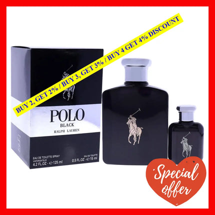 Polo Black By Ralph Lauren For Men - 2 Pc Gift Set 4.2Oz Edt Spray 0.5Oz