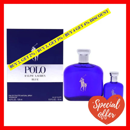 Polo Blue By Ralph Lauren For Men - 2 Pc Gift Set 4.2Oz Edt Spray 0.5Oz Splash