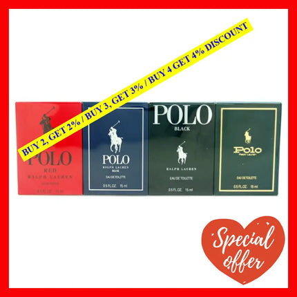 Polo Variety By Ralph Lauren For Men - 4 Pc Mini Gift Set 0.5Oz Red Edt Splash Blue Black