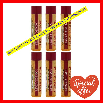 Pomegranate Moisturizing Lip Balm By Burts Bees For Unisex - 0.15 Oz Pack Of 6