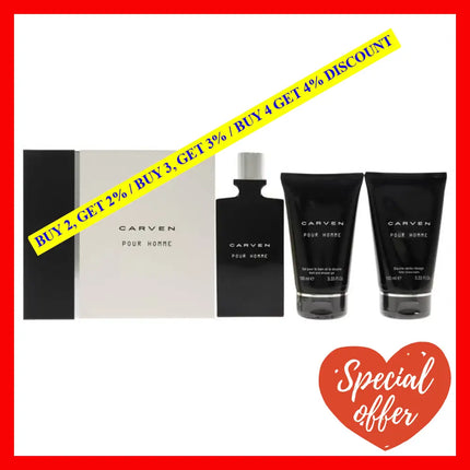 Pour Homme By Carven For Men - 3 Pc Gift Set 3.33Oz Edt Spray After-Shave Balm Bath And Shower Gel