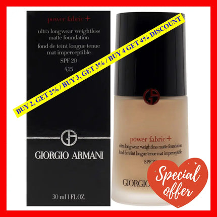 Power Fabric Plus Longwear Weightless Matte Foundation Spf 20 - 4.25 By Giorgio Armani For Women 1