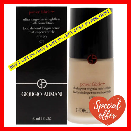 Power Fabric Plus Longwear Weightless Matte Foundation Spf 20 - 4.75 By Giorgio Armani For Women 1