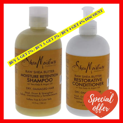 Raw Shea Butter Moisture Retention Shampoo Duo By For Unisex - 13 Oz And Restorative Conditioner