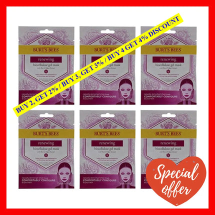 Renewing Biocellulose Gel Face Mask By Burts Bees For Women - 1 Pc Pack Of 6