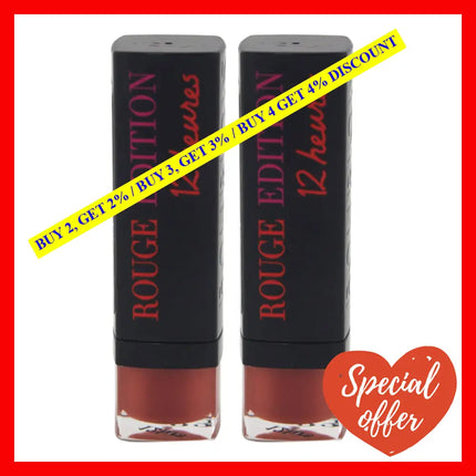 Rouge Edition 12 Hours - 33 Peche Cocooning By Bourjois For Women 0.12 Oz Lipstick Pack Of 2