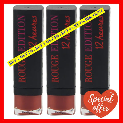 Rouge Edition 12 Hours - 33 Peche Cocooning By Bourjois For Women 0.12 Oz Lipstick Pack Of 3