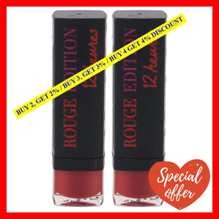 Rouge Edition 12 Hours - 35 Entry Vip By Bourjois For Women 0.12 Oz Lipstick Pack Of 2