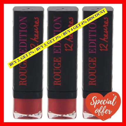 Rouge Edition 12 Hours - 35 Entry Vip By Bourjois For Women 0.12 Oz Lipstick Pack Of 3