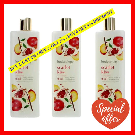 Scarlet Kiss By Bodycology 3 Pack 16 Oz 2 In 1 Body Wash & Bubble Bath For Women