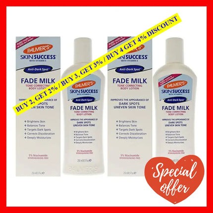 Skin Success Anti-Dark Spot Fade Milk By Palmers For Unisex - 8.5 Oz Body Lotion Pack Of 2