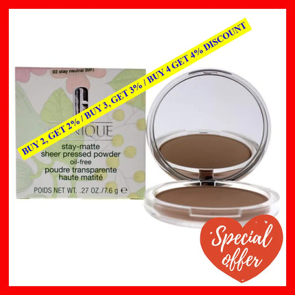 Stay-Matte Sheer Pressed Powder - 02 Stay Neutral (Mf) Dry Combination To Oi By Clinique For Women