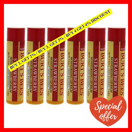 Strawberry Moisturizing Lip Balm By Burts Bees For Unisex - 0.15 Oz Pack Of 6