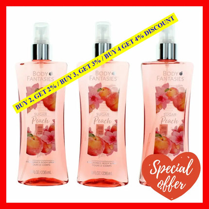 Sugar Peach By Body Fantasies 3 Pack 8 Oz Fragrance Spray For Women