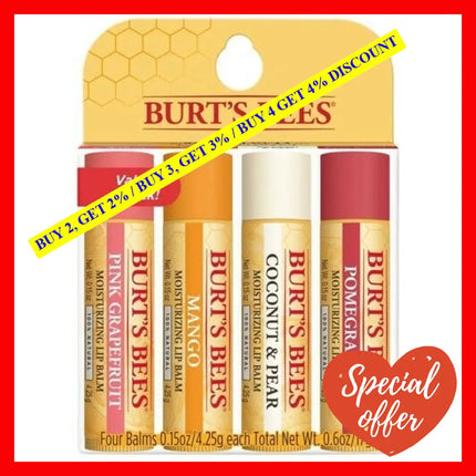 Superfruit Moisturizing Lip Balm Pack By Burts Bees For Unisex - 4 X 0.15 Oz 0.15Oz Pomegranate