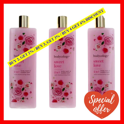 Sweet Love By Bodycology 3 Pack 16 Oz 2 In 1 Body Wash & Bubble Bath For Women