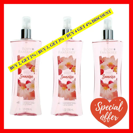 Sweet Sunrise Fantasy By Body Fantasies 3 Pack 8 Oz Fragrance Spray For Women