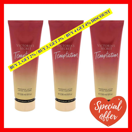 Temptation Fragrance Lotion By Victorias Secret For Women - 8 Oz Body Pack Of 3