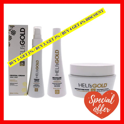 The Revival Series Kit By Helis Gold For Unisex - 3 Pc 3.3Oz Crystal Cream Serum 10.1Oz Revitalize