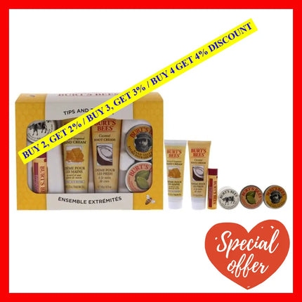 Tips And Toes Kit By Burts Bees For Women - 6 Pc 0.3Oz Hand Salve 0.25Oz Almond Milk Cream Lemon