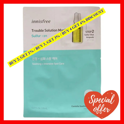 Trouble Solution Mask - Sulfur By Innisfree For Unisex 1 Pc Kit 0.67Oz Step Centella Soothing Sheet