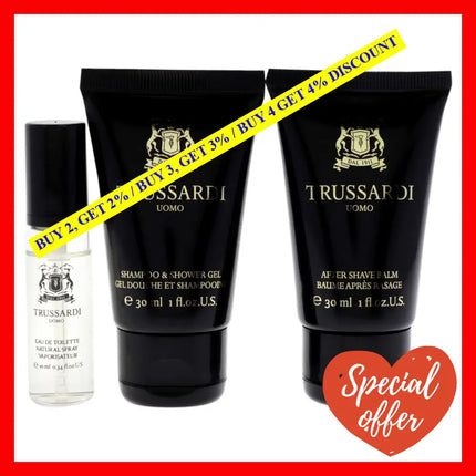 Trussardi Uomo By For Men - 3 Pc Mini Gift Set 0.33Oz Edt Spray 1Oz Shower Gel After Shave Balm