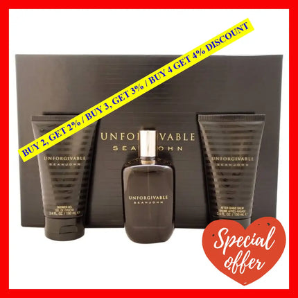 Unforgivable By Sean John For Men - 3 Pc Gift Set 4.2Oz Edt Spray 3.4Oz Shower Gel After Shave Balm