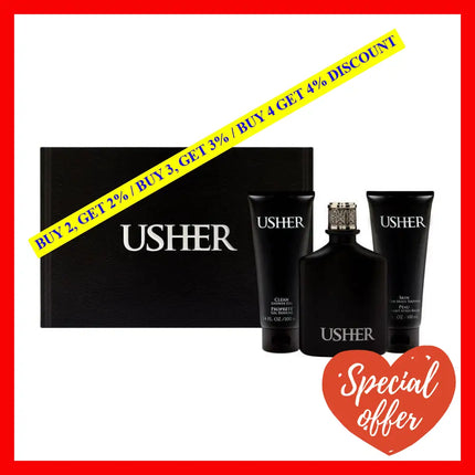 Usher By For Men - 3 Pc Gift Set 3.4Oz Edt Spray Shower Gel After Shave Soother