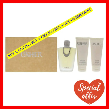 Usher By For Women - 3 Pc Gift Set 3.4Oz Edp Spray Moisture Body Lotion Lather Wash