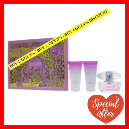 Versace Bright Crystal By For Women - 3 Pc Gift Set 1.7Oz Edt Spray Perfumed Bath And Shower Gel