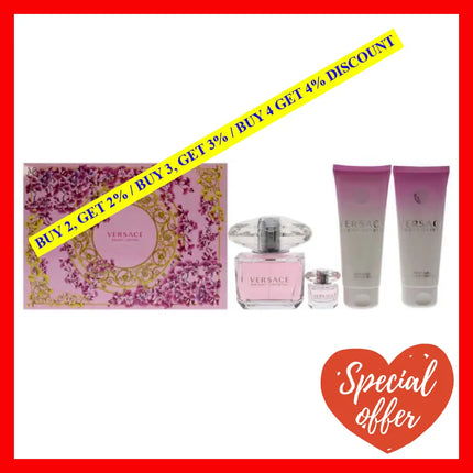 Versace Bright Crystal By For Women - 4 Pc Gift Set 3Oz Edt Spray 3.4Oz Perfumed Body Lotion Bath