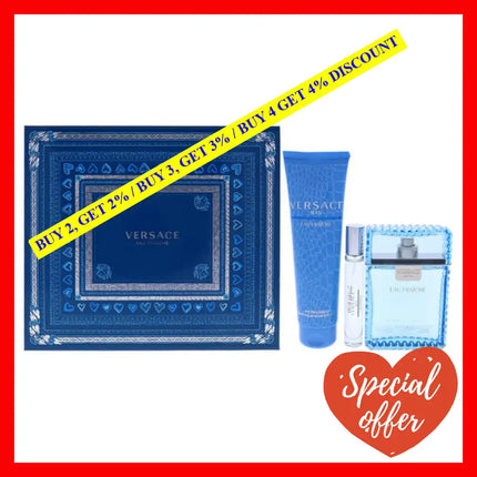 Versace Man Eau Fraiche By For Men - 3 Pc Gift Set 3.4Oz Edt Spray 10Ml 5Oz Bath And Shower Gel