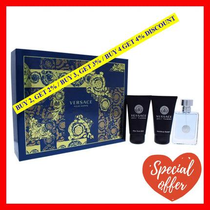 Versace Pour Homme By For Men - 3 Pc Gift Set 1.7Oz Edt Spray Hair And Body Shampoo After Shave Balm