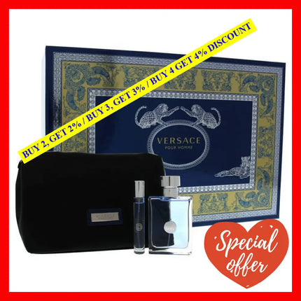 Versace Pour Homme By For Men - 3 Pc Gift Set 3.4Oz Edt Spray 0.34Oz Pouch