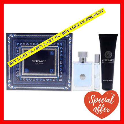 Versace Pour Homme By For Men - 3 Pc Gift Set 3.4Oz Edt Spray 10Ml Spray 5.0Oz Hair And Body Shampoo