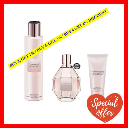 Viktor And Rolf Flowerbomb 3.4 Oz / 100 Ml Eau De Parfum For Women 2.5 75 Body Lotion 1.4 42 Cream