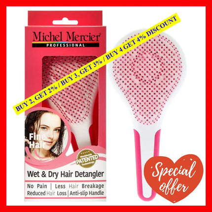 Wet And Dry Hair Detangler Fine - Pink-White By Michel Mercier For Women 1 Pc Brush