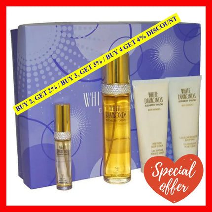 White Diamonds By Elizabeth Taylor For Women - 4 Pc Gift Set 3.3Oz Edt Spray Body Lotion Wash 15Ml