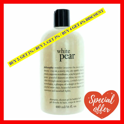 White Pear By Philosophy 16 Oz Shampoo Shower Gel & Bubble Bath For Women