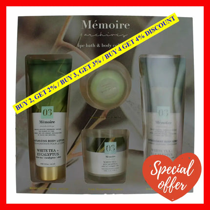 White Tea + Eucalyptus By Memoire Archives 4 Piece Bath & Body Set For Unisex