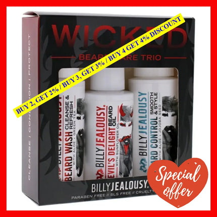 Wicked Beard Trio Kit By Billy Jealousy For Men - 3 Pc 2Oz Wash Cleanse And Refresh Control Smooth