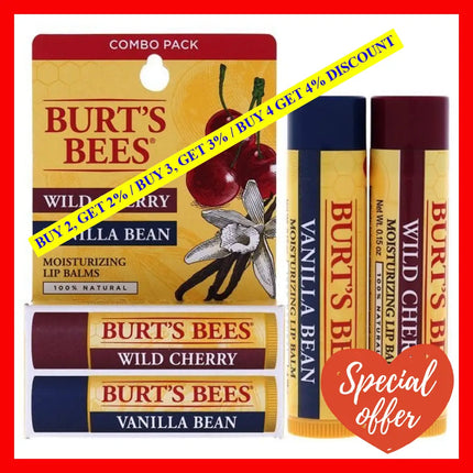 Wild Cherry And Vanilla Bean Moisturizing Lip Balm Twin Pack By Burts Bees For Unisex - 2 X 0.15 Oz