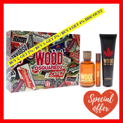 Wood By Dsquared2 For Men 3 Pc Gift Set 3.4Oz Edt Spray 0.3Oz 5.0Oz Bath And Shower Gel