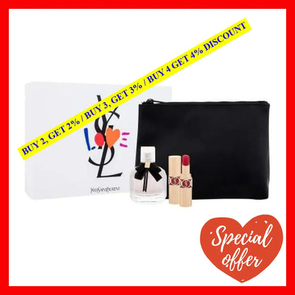 Yves Saint Laurent Mon Paris 3 Pcs Gift Set For Women: 1.7 Edp + No. 101 Lipstick Cosmetic Bag